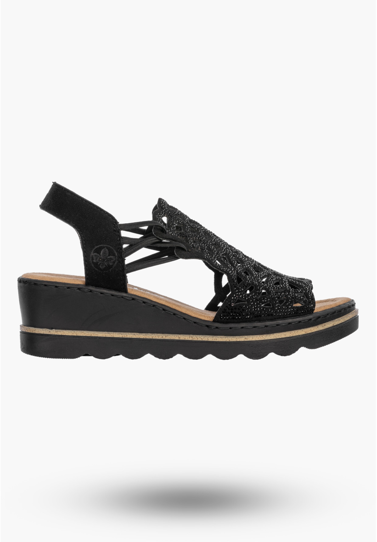 Sandały Damskie RIEKER Buty Na Koturnie Lekkie Letnie Czarne 67465-00