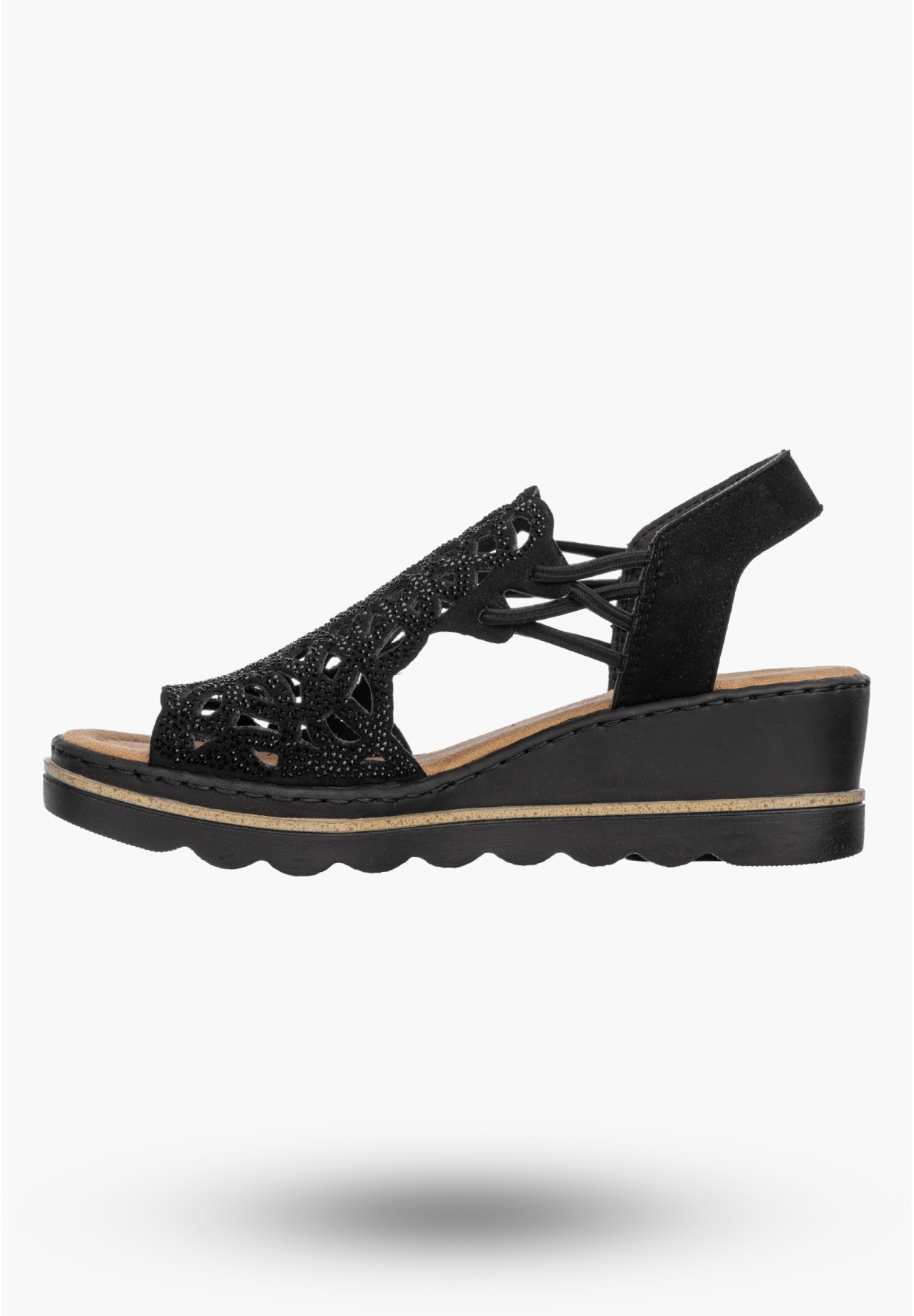 Sandały Damskie RIEKER Buty Na Koturnie Lekkie Letnie Czarne 67465-00