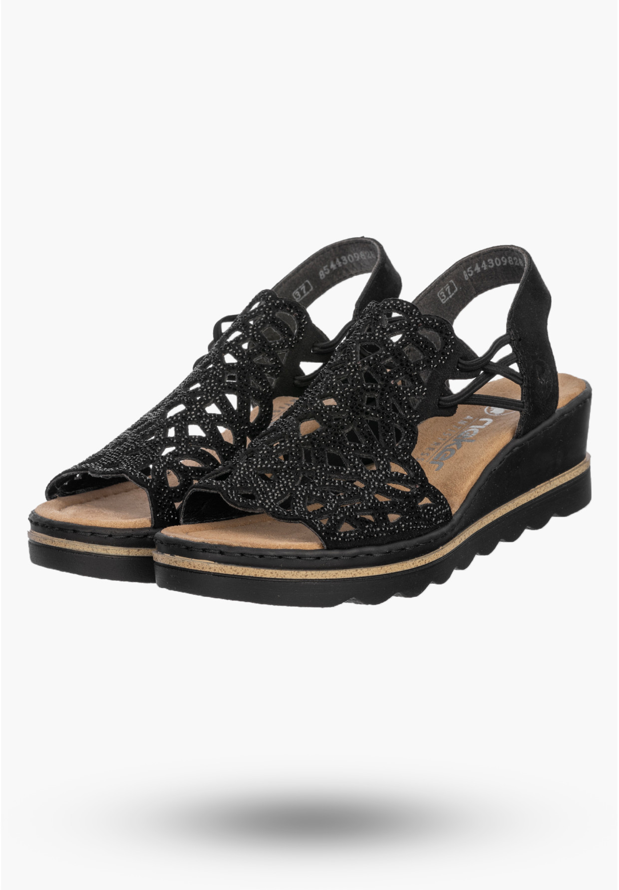 Sandały Damskie RIEKER Buty Na Koturnie Lekkie Letnie Czarne 67465-00
