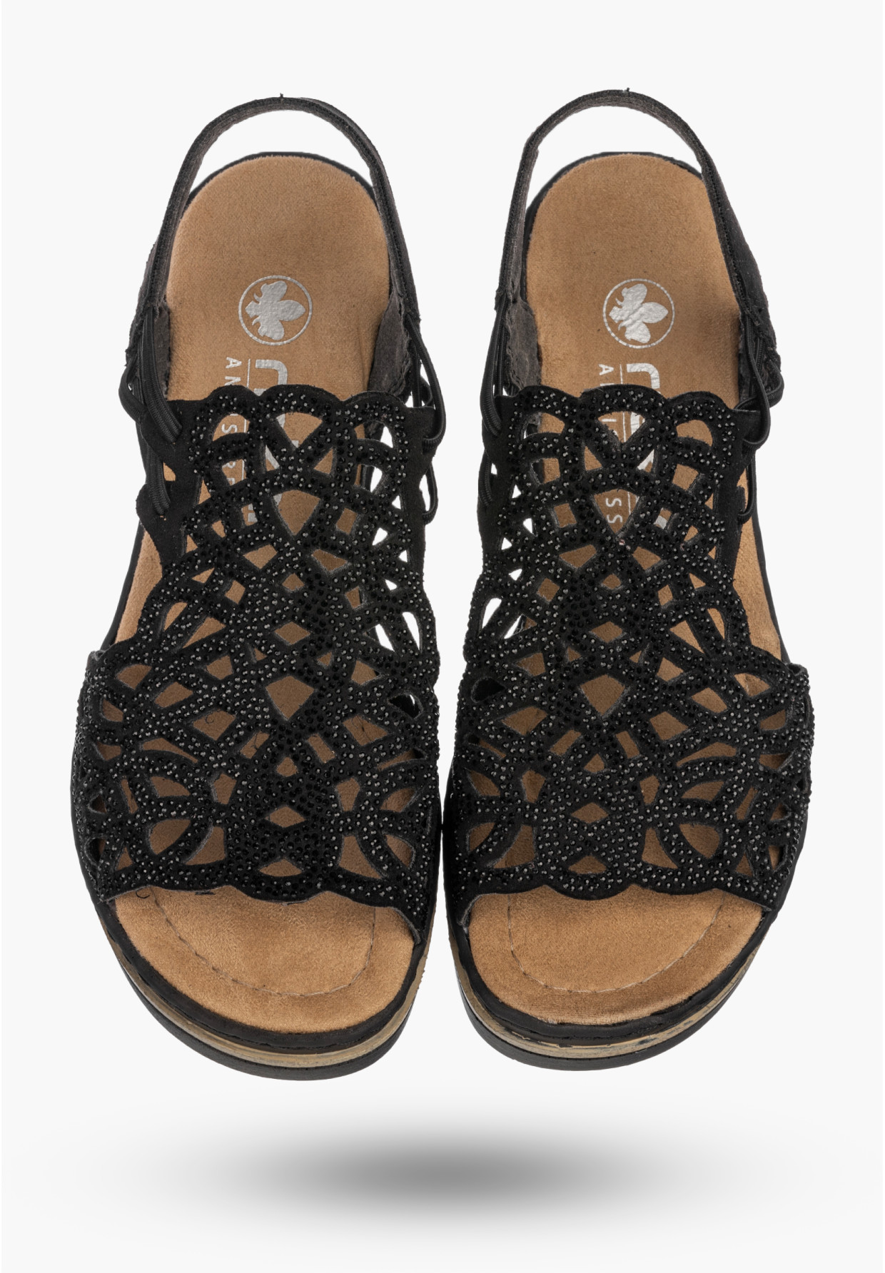 Sandały Damskie RIEKER Buty Na Koturnie Lekkie Letnie Czarne 67465-00