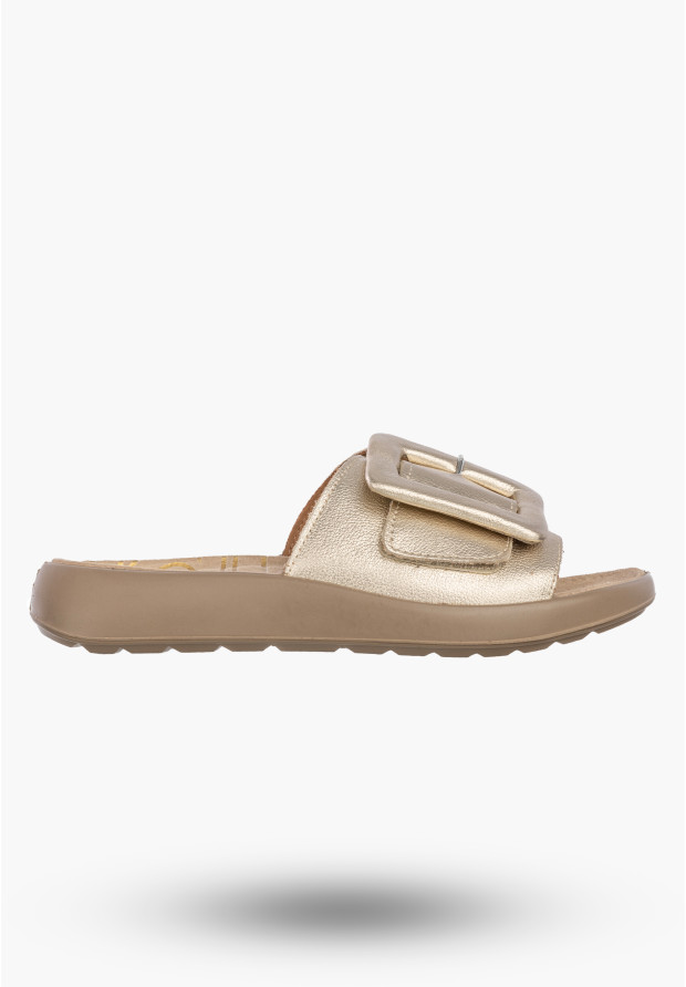 Klapki Damskie Skórzane Buty Eleganckie Letnie Złote IGI&CO 1179400