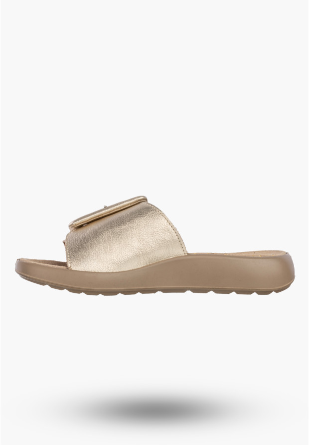 Klapki Damskie Skórzane Buty Eleganckie Letnie Złote IGI&CO 1179400