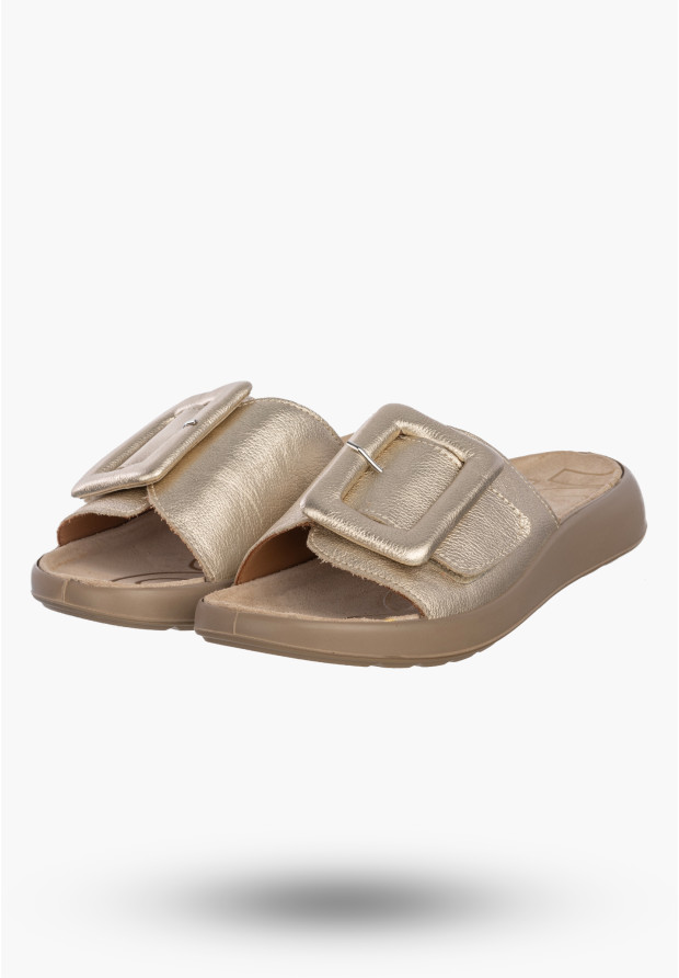Klapki Damskie Skórzane Buty Eleganckie Letnie Złote IGI&CO 1179400