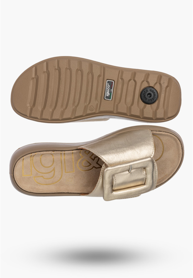 Klapki Damskie Skórzane Buty Eleganckie Letnie Złote IGI&CO 1179400