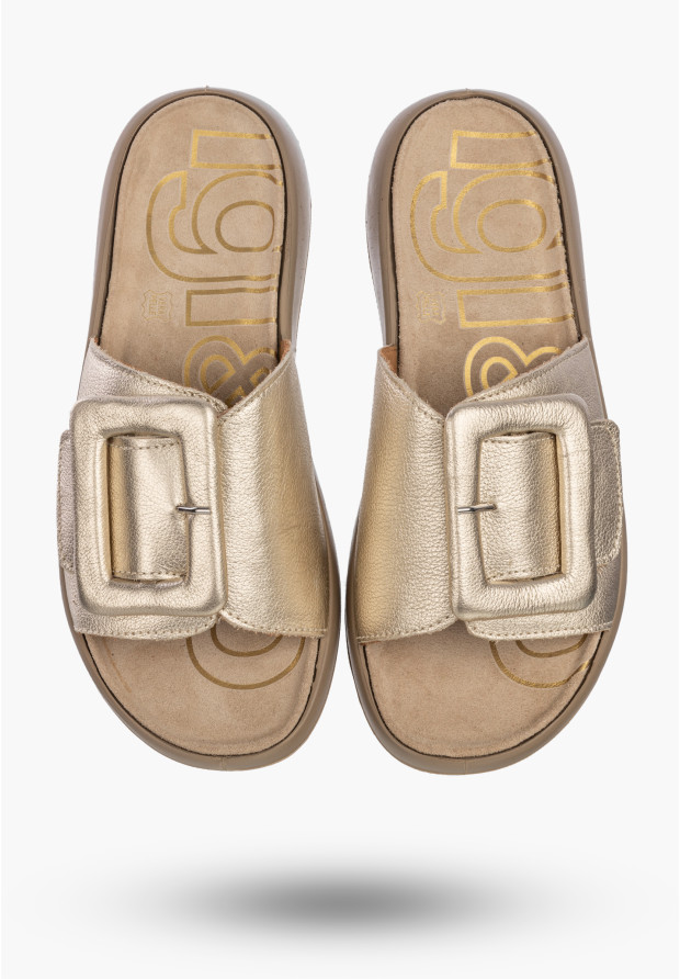 Klapki Damskie Skórzane Buty Eleganckie Letnie Złote IGI&CO 1179400