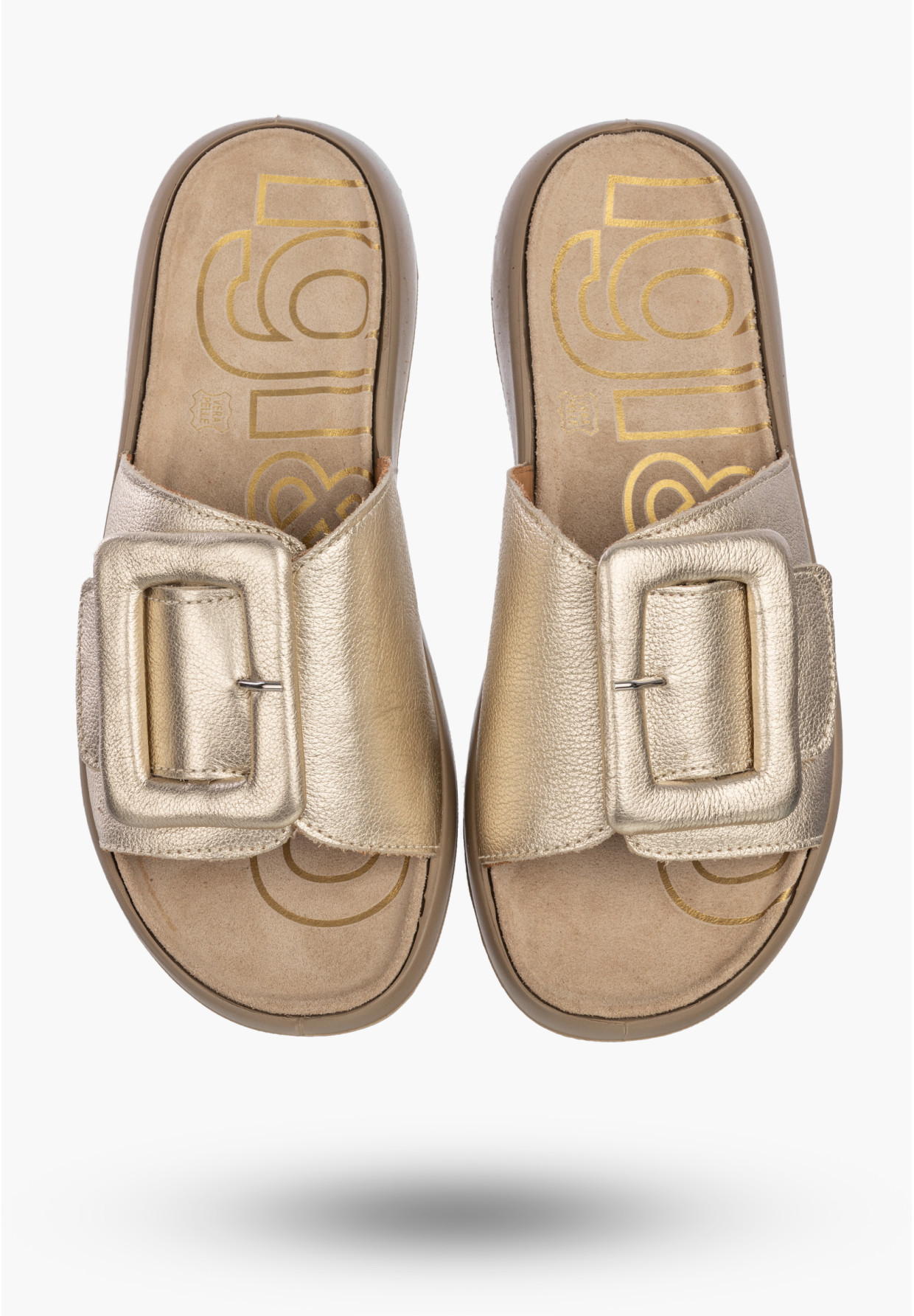Klapki Damskie Skórzane Buty Eleganckie Letnie Złote IGI&CO 1179400