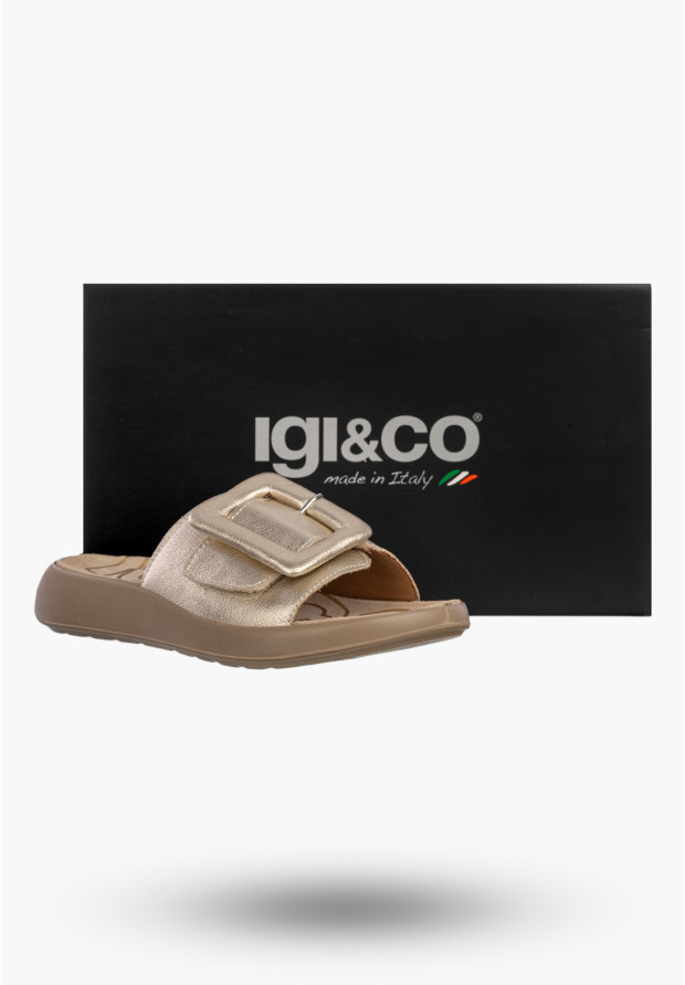 Klapki Damskie Skórzane Buty Eleganckie Letnie Złote IGI&CO 1179400
