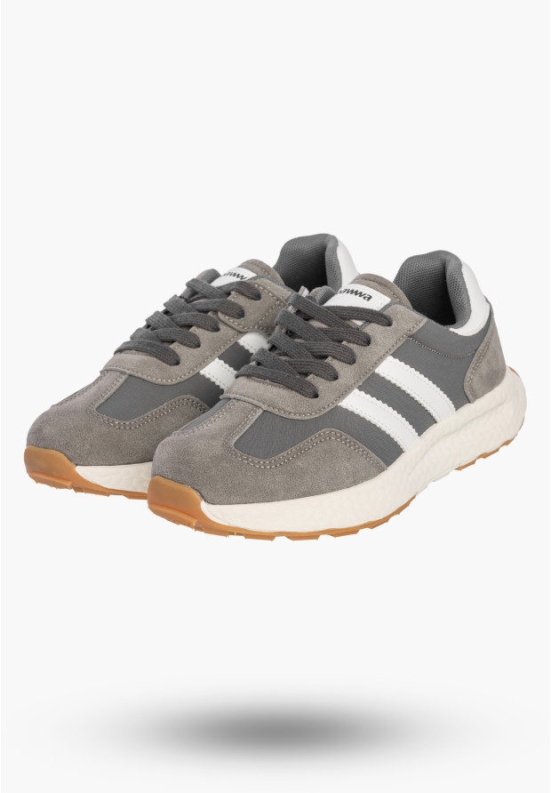 Sneakersy Dziecięce Buty Na Rzepy Sportowe Skórzana Wkładka Szare Apawwa