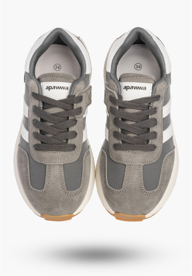 Sneakersy Dziecięce Buty Na Rzepy Sportowe Skórzana Wkładka Szare Apawwa