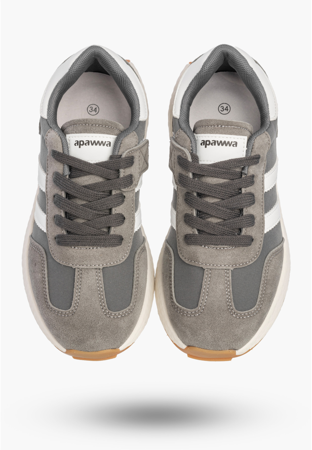Sneakersy Dziecięce Buty Na Rzepy Sportowe Skórzana Wkładka Szare Apawwa