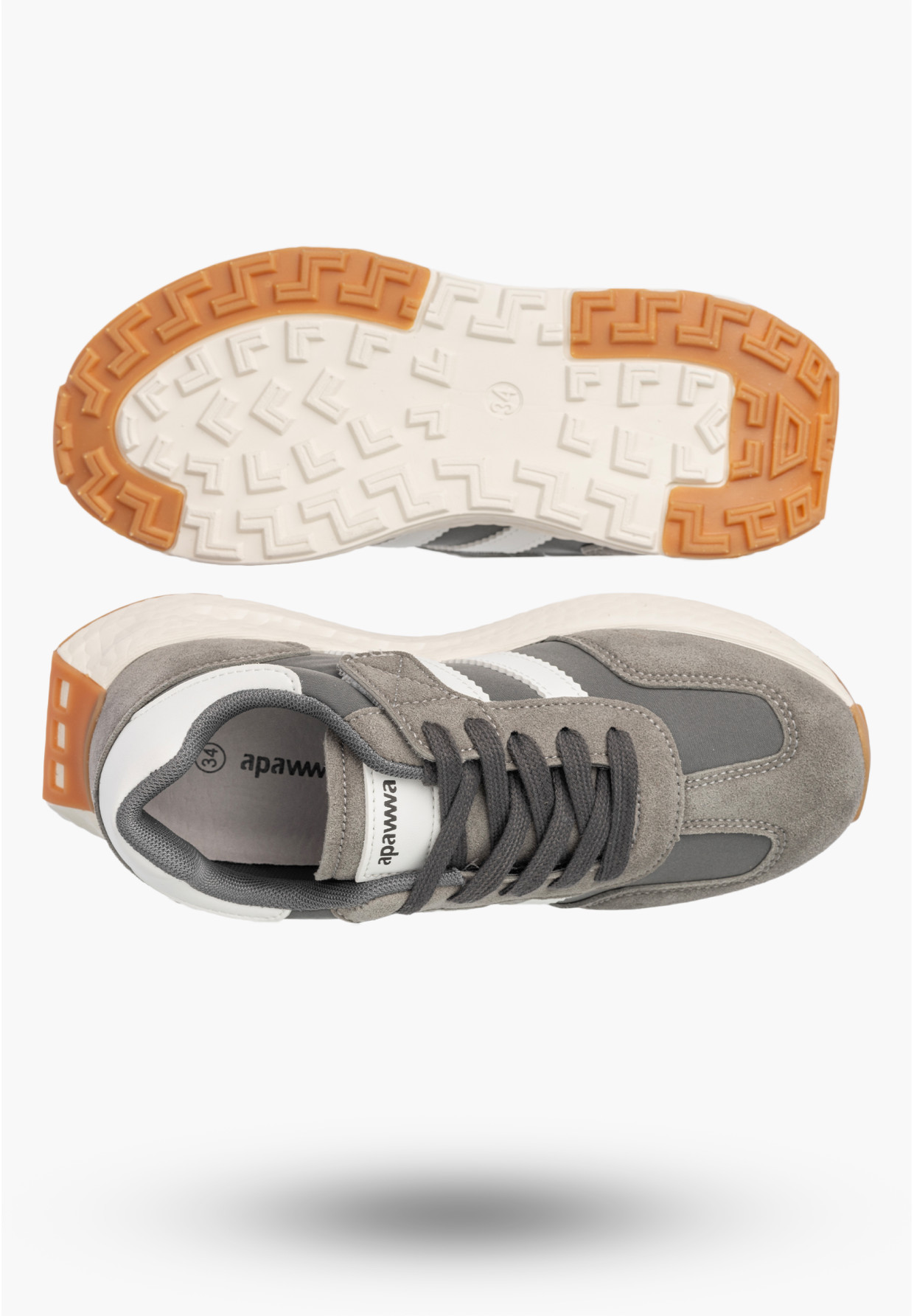 Sneakersy Dziecięce Buty Na Rzepy Sportowe Skórzana Wkładka Szare Apawwa