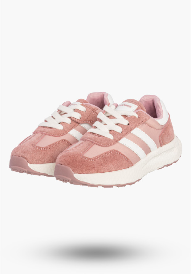 Sneakersy Dziecięce Buty Na Rzepy Sportowe Skórzana Wkładka Różowe Apawwa
