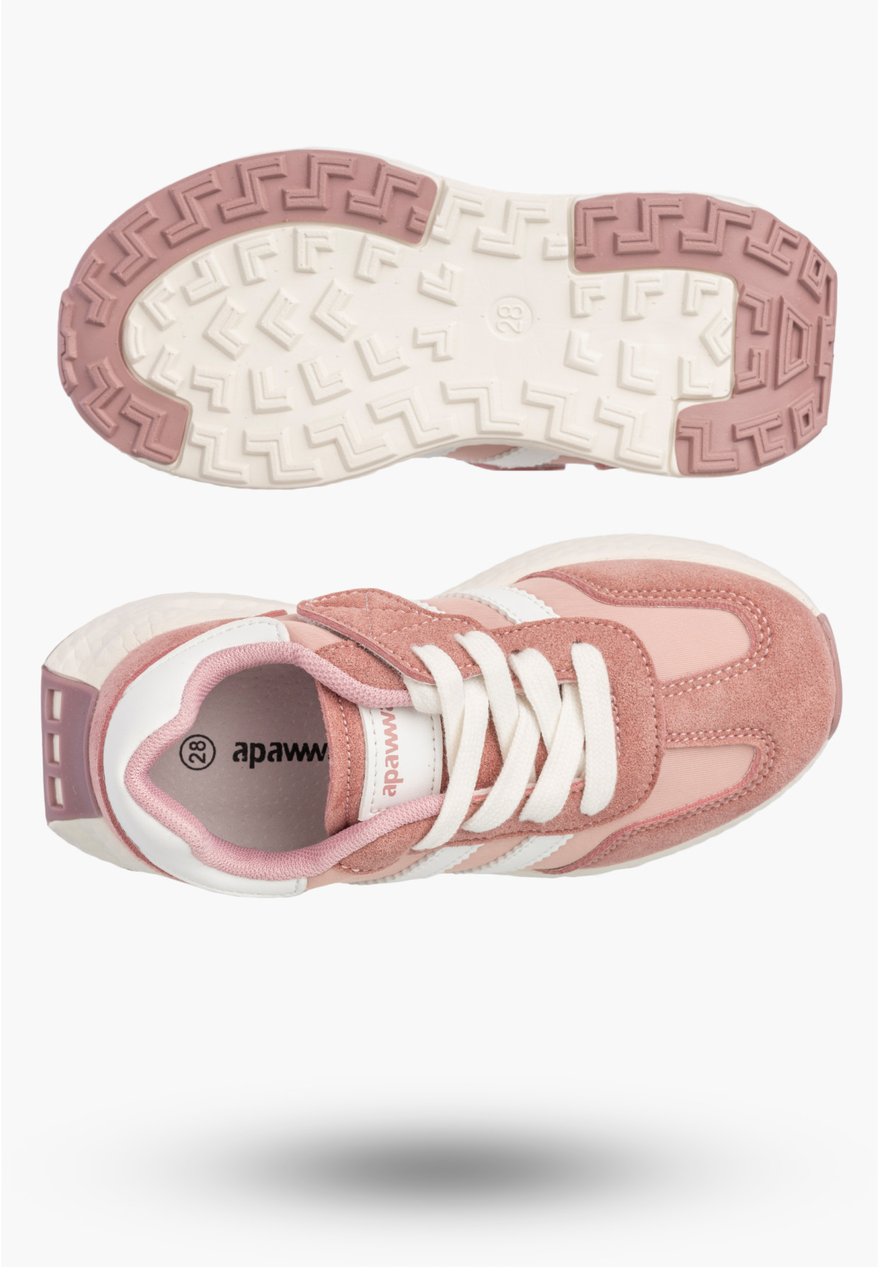 Sneakersy Dziecięce Buty Na Rzepy Sportowe Skórzana Wkładka Różowe Apawwa