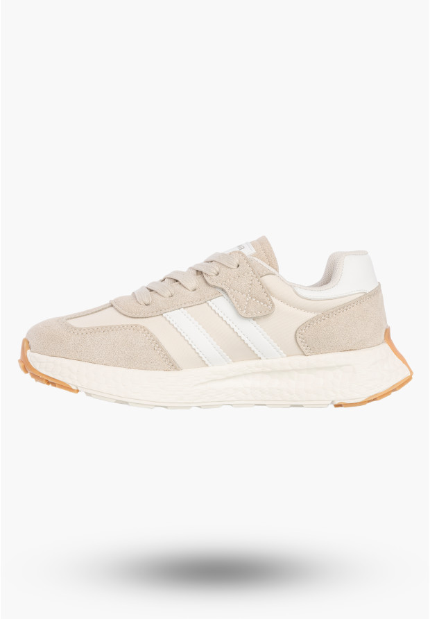 Sneakersy Dziecięce Buty Na Rzepy Sportowe Skórzana Wkładka Beżowe Apawwa
