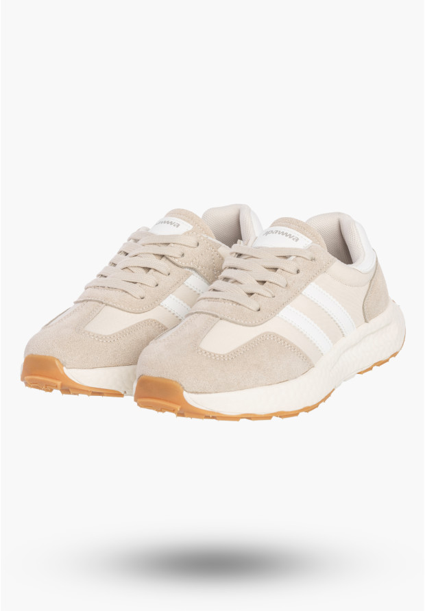Sneakersy Dziecięce Buty Na Rzepy Sportowe Skórzana Wkładka Beżowe Apawwa