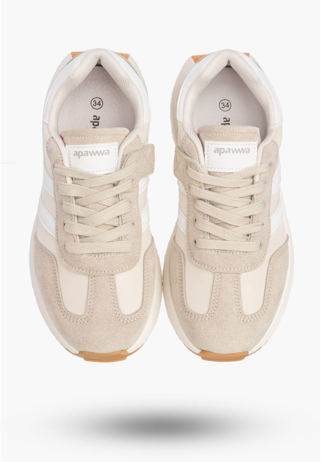 Sneakersy Dziecięce Buty Na Rzepy Sportowe Skórzana Wkładka Beżowe Apawwa