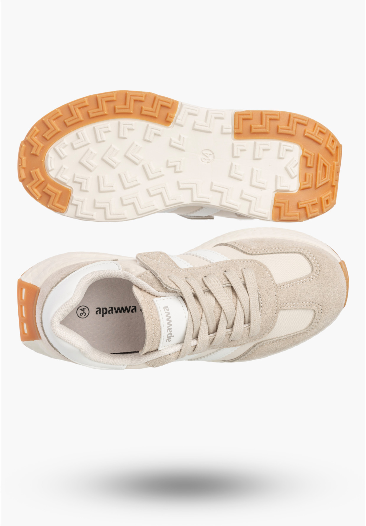 Sneakersy Dziecięce Buty Na Rzepy Sportowe Skórzana Wkładka Beżowe Apawwa