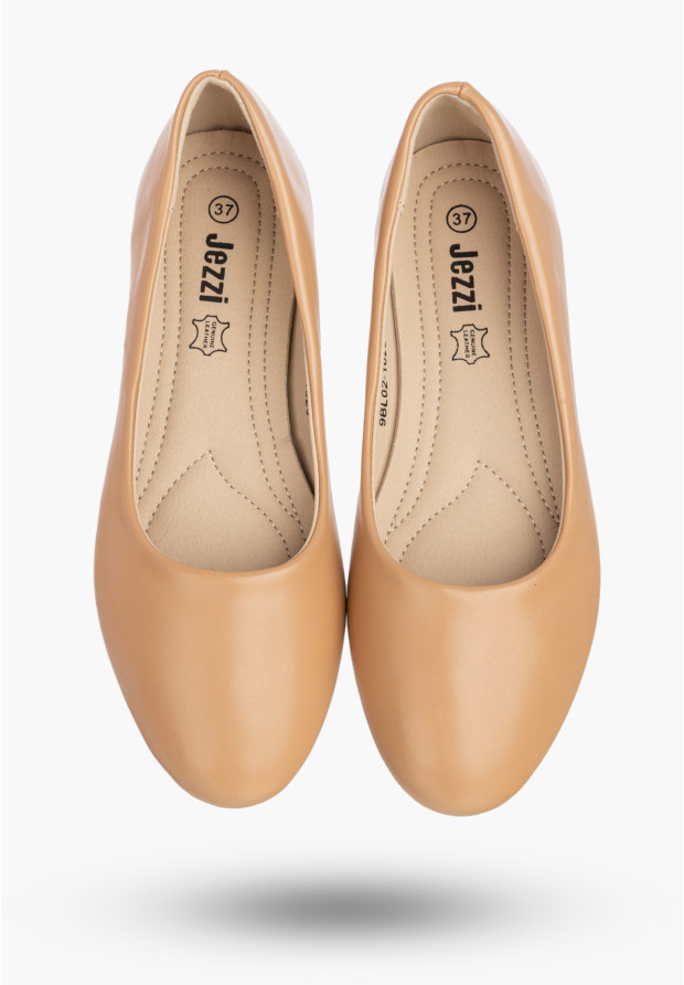 Baleriny Damskie Ekoskóra Buty Wsuwane Eleganckie Klasyczne Beżowe Jezzi 9BL02-1029