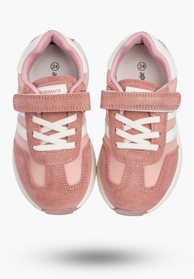 Sneakersy Dziecięce Buty Na Rzepy Sportowe Skórzana Wkładka Różowe Apawwa
