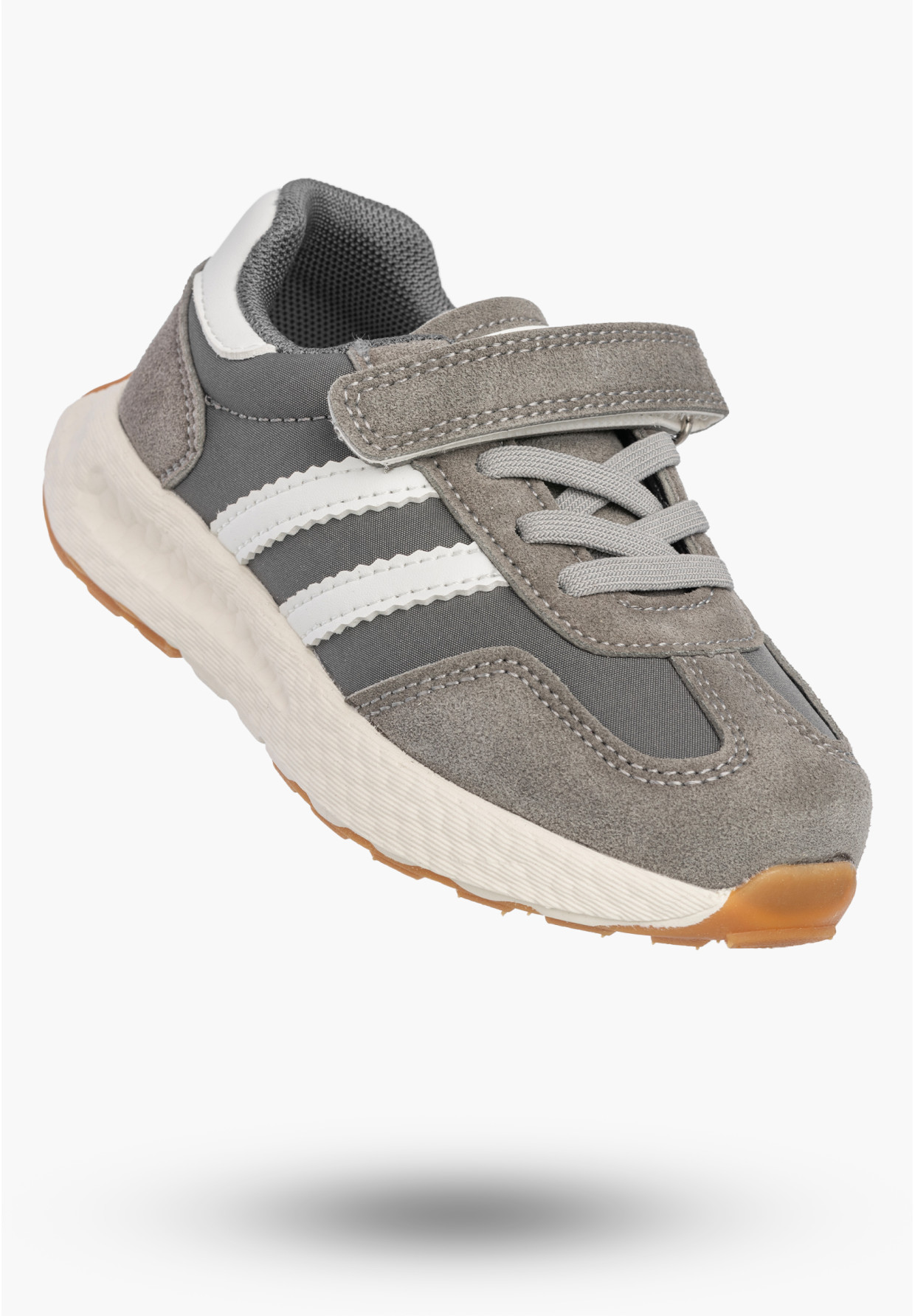 Sneakersy Dziecięce Buty Na Rzepy Sportowe Skórzana Wkładka Szare Apawwa