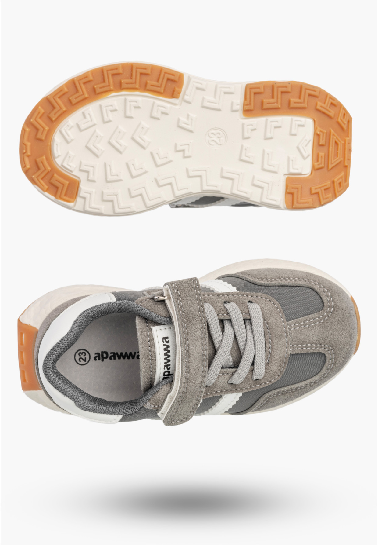 Sneakersy Dziecięce Buty Na Rzepy Sportowe Skórzana Wkładka Szare Apawwa