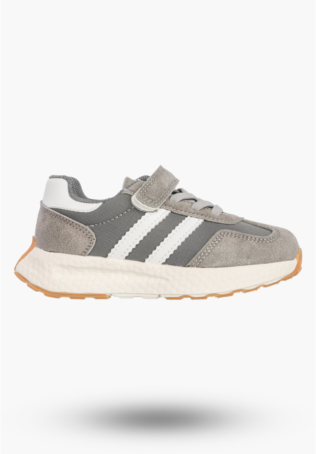 Sneakersy Dziecięce Buty Na Rzepy Sportowe Skórzana Wkładka Szare Apawwa