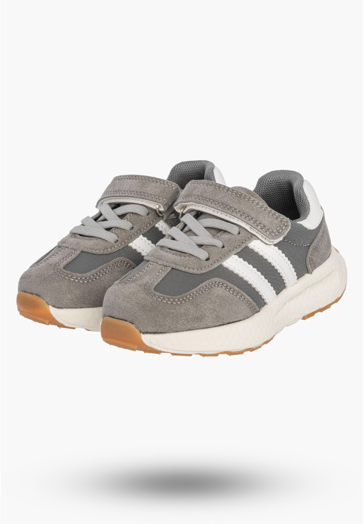 Sneakersy Dziecięce Buty Na Rzepy Sportowe Skórzana Wkładka Szare Apawwa
