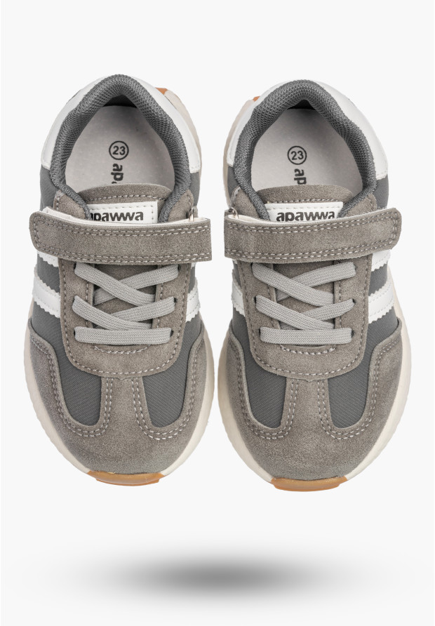Sneakersy Dziecięce Buty Na Rzepy Sportowe Skórzana Wkładka Szare Apawwa