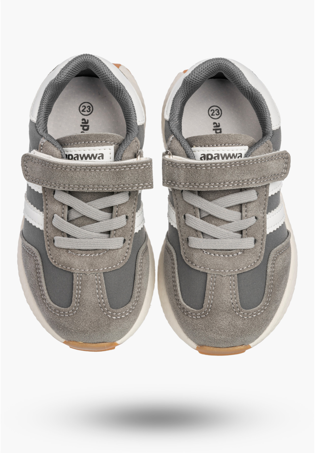 Sneakersy Dziecięce Buty Na Rzepy Sportowe Skórzana Wkładka Szare Apawwa