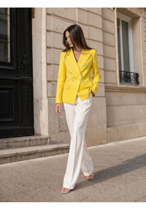 Marynarka Damska Żakiet Z Kieszeniami Casual Elegancki Żółty EDAN