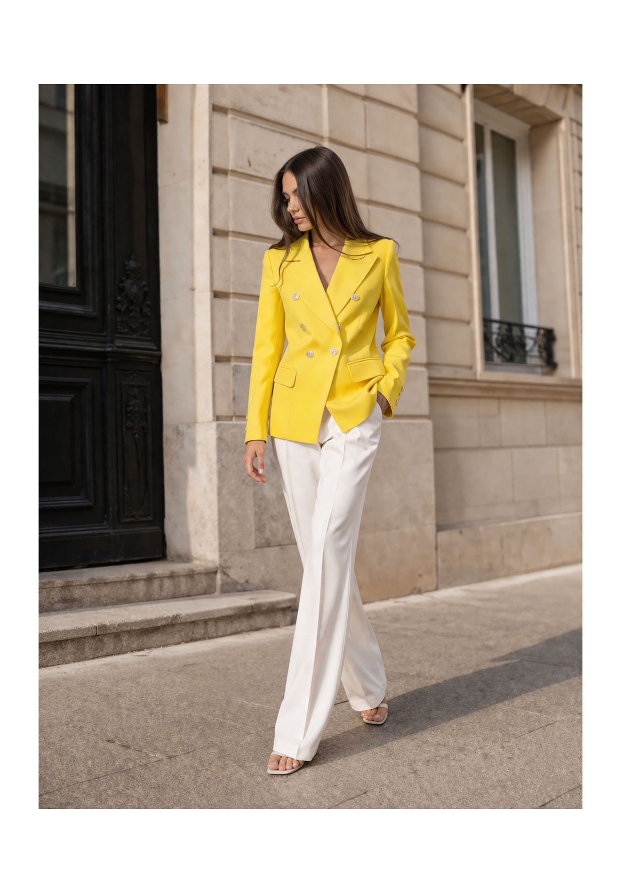 Marynarka Damska Żakiet Z Kieszeniami Casual Elegancki Żółty EDAN
