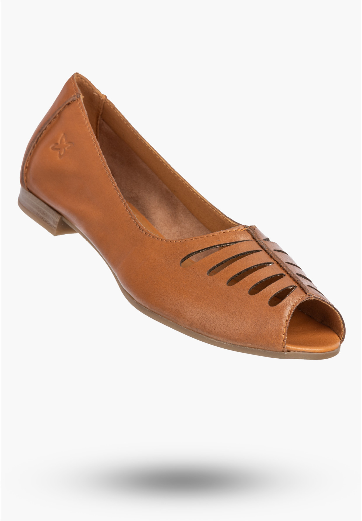 Baleriny Damskie Skórzane Buty Ażurowe Półbuty Rude Maciejka P7541-29/00-1