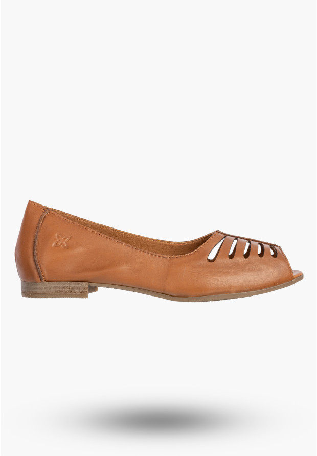 Baleriny Damskie Skórzane Buty Ażurowe Półbuty Rude Maciejka P7541-29/00-1