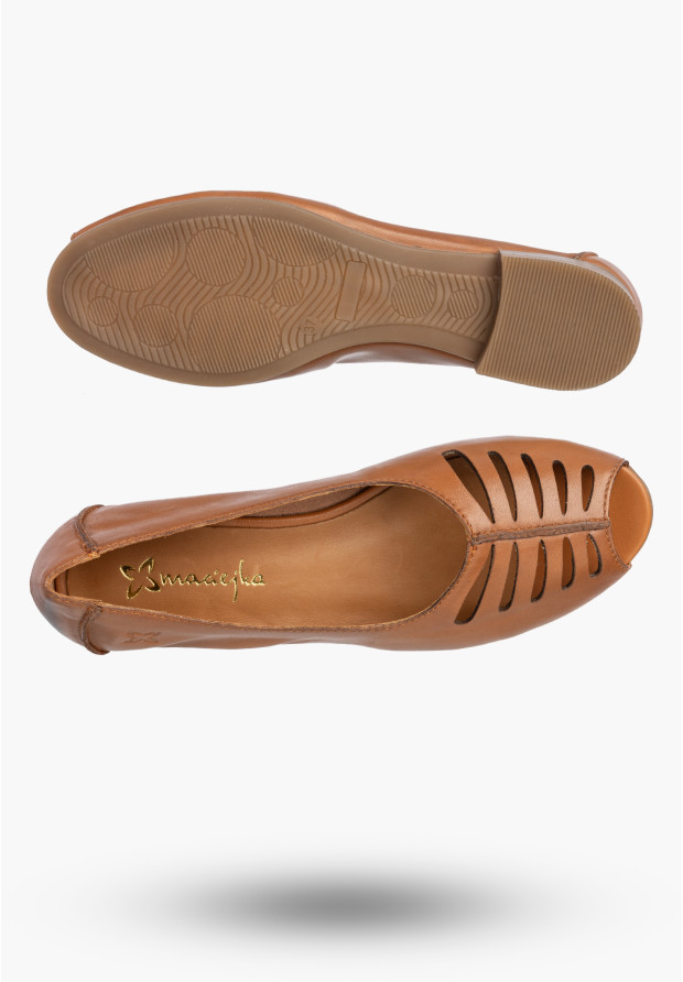 Baleriny Damskie Skórzane Buty Ażurowe Półbuty Rude Maciejka P7541-29/00-1