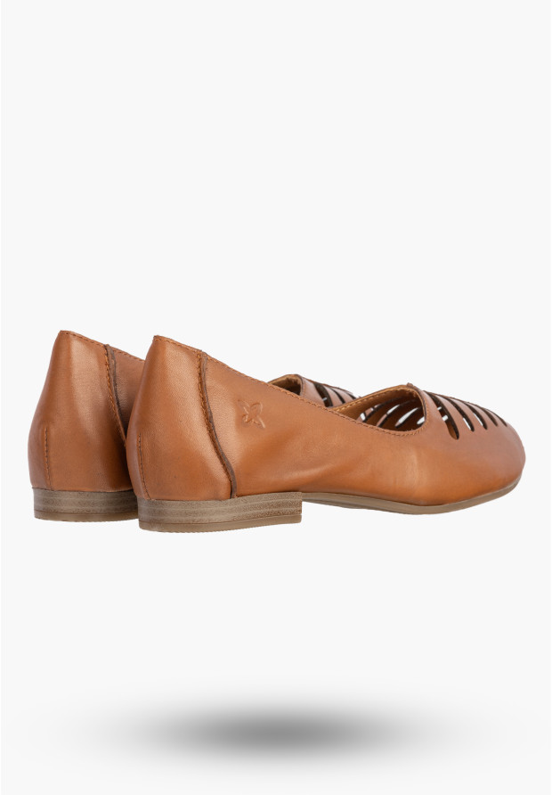 Baleriny Damskie Skórzane Buty Ażurowe Półbuty Rude Maciejka P7541-29/00-1