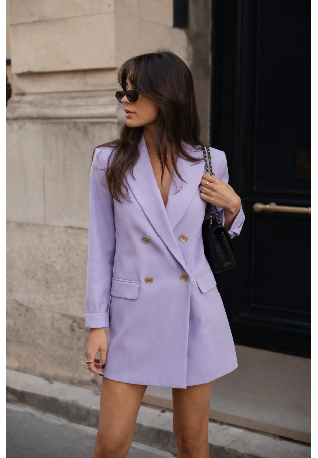 Marynarka Damska Żakiet Z Kieszeniami Casual Elegancki Długi Fioletowy  EDAN
