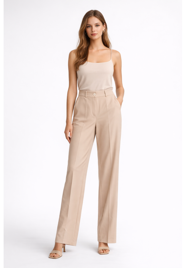 Spodnie damskie EDAN beżowe eleganckie wide leg