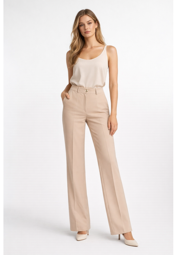 Spodnie damskie EDAN beżowe eleganckie wide leg
