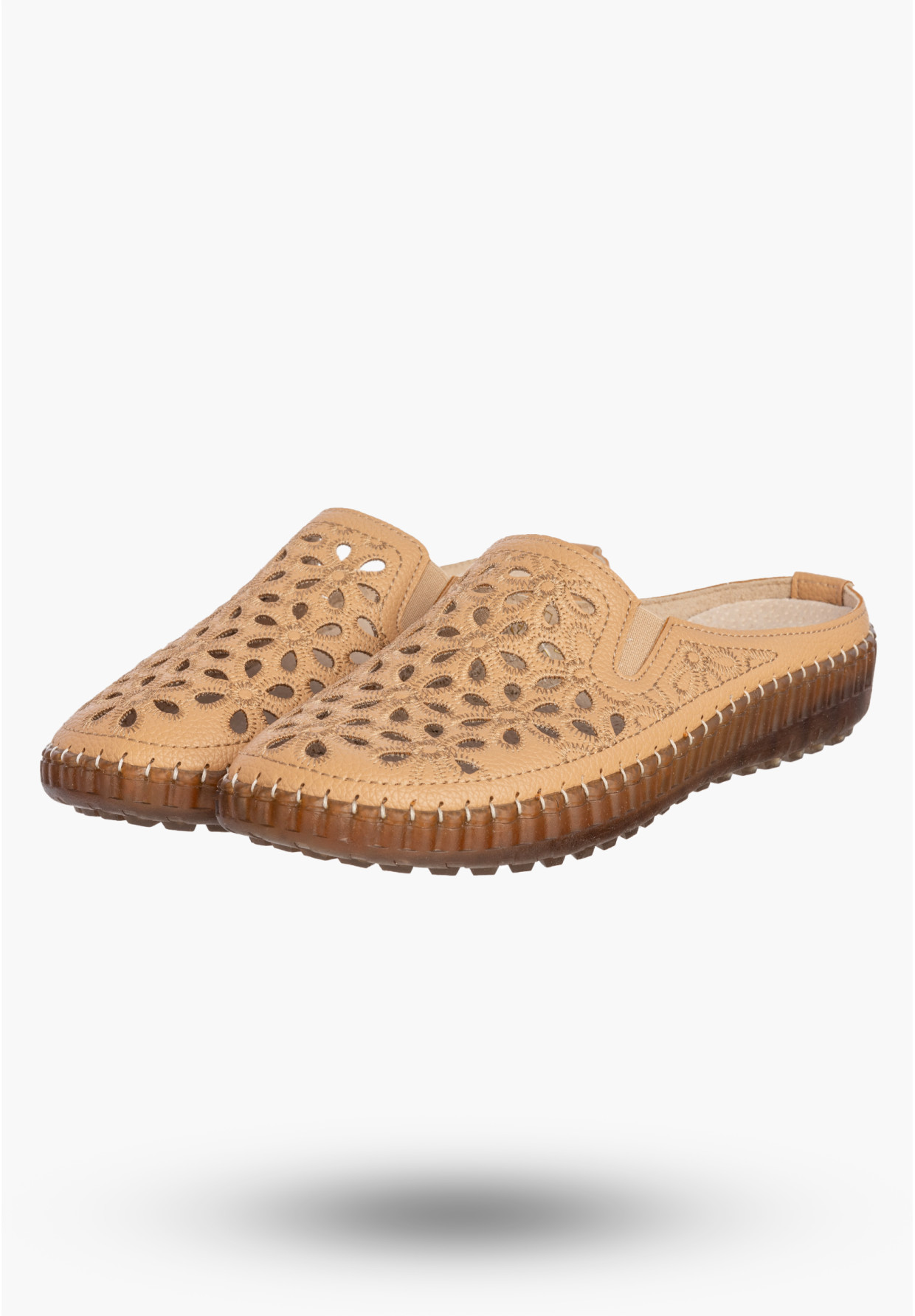 Klapki Damskie Ekoskóra Buty Ażurowe Wygodne Skórzana Wkładka Camel Potocki 26-16391