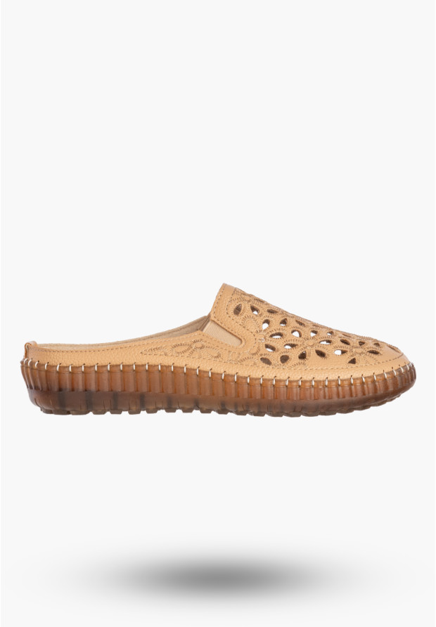 Klapki Damskie Ekoskóra Buty Ażurowe Wygodne Skórzana Wkładka Camel Potocki 26-16391