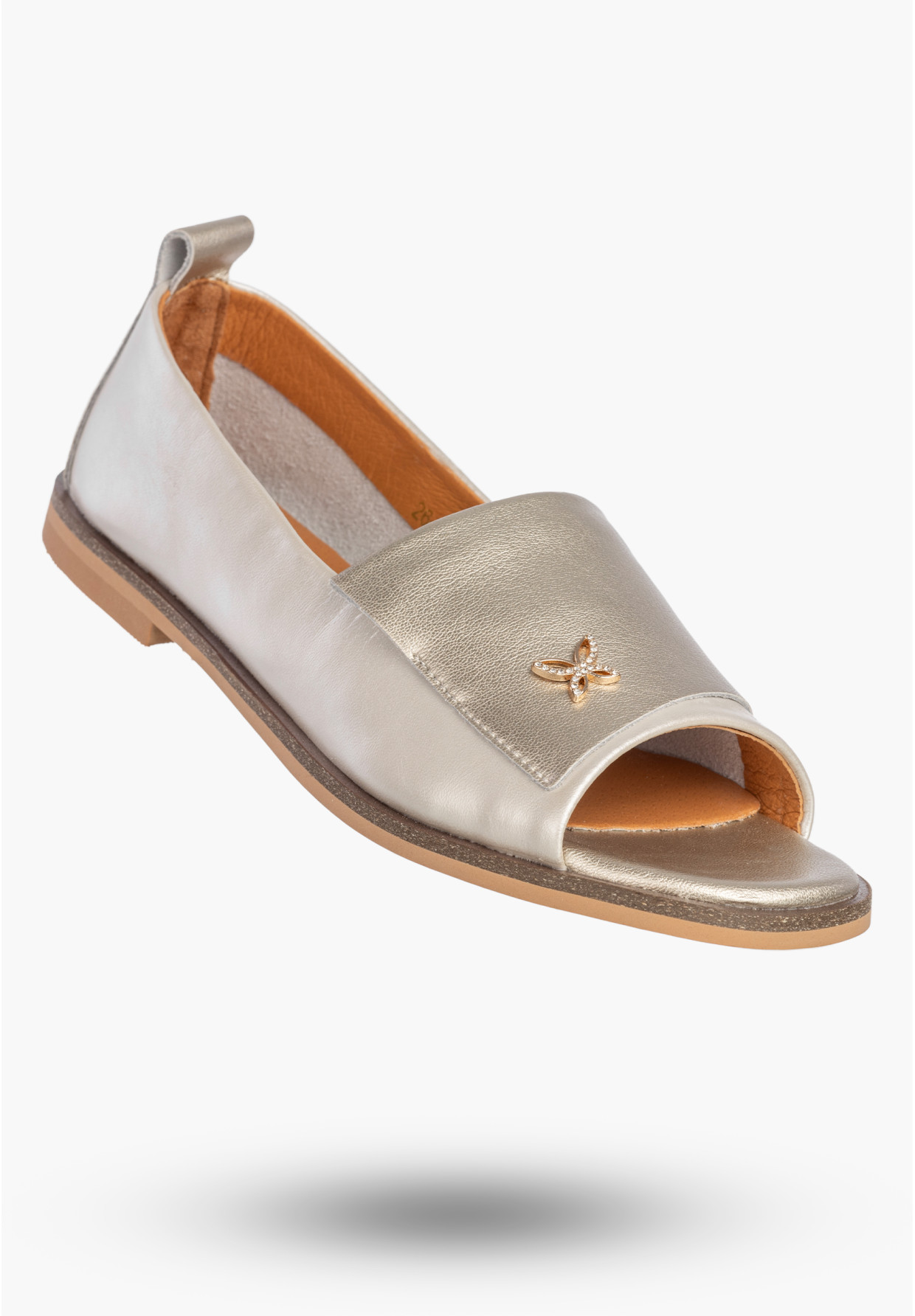 Baleriny Damskie Skórzane Buty Bez Palców Półbuty Eleganckie Złote Potocki 26-19397