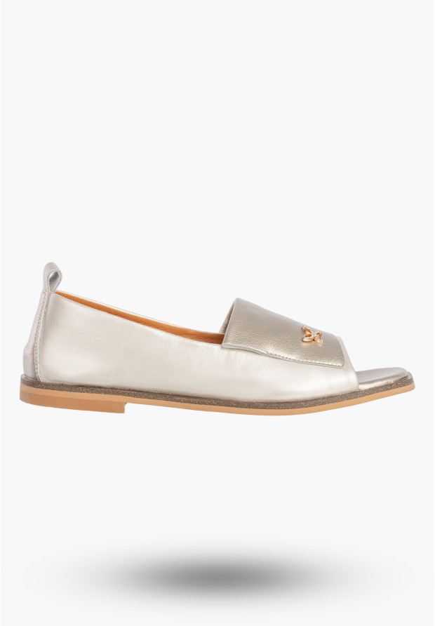 Baleriny Damskie Skórzane Buty Bez Palców Półbuty Eleganckie Złote Potocki 26-19397