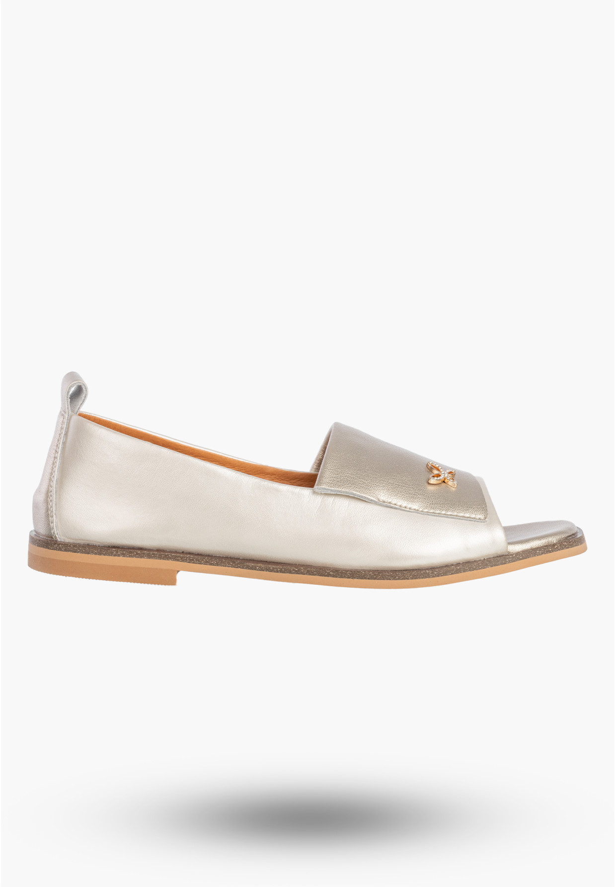 Baleriny Damskie Skórzane Buty Bez Palców Półbuty Eleganckie Złote Potocki 26-19397