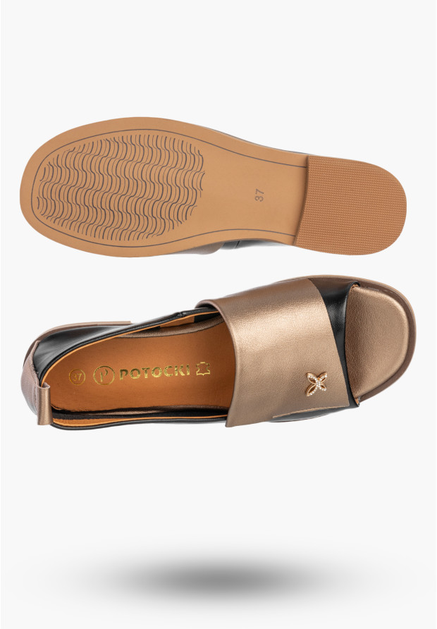 Baleriny Damskie Skórzane Buty Bez Palców Półbuty Eleganckie Czarne Potocki 26-19397