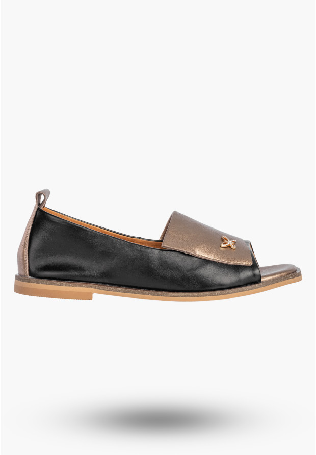 Baleriny Damskie Skórzane Buty Bez Palców Półbuty Eleganckie Czarne Potocki 26-19397