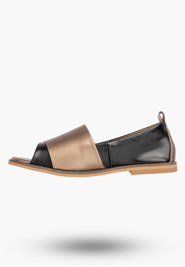Baleriny Damskie Skórzane Buty Bez Palców Półbuty Eleganckie Czarne Potocki 26-19397