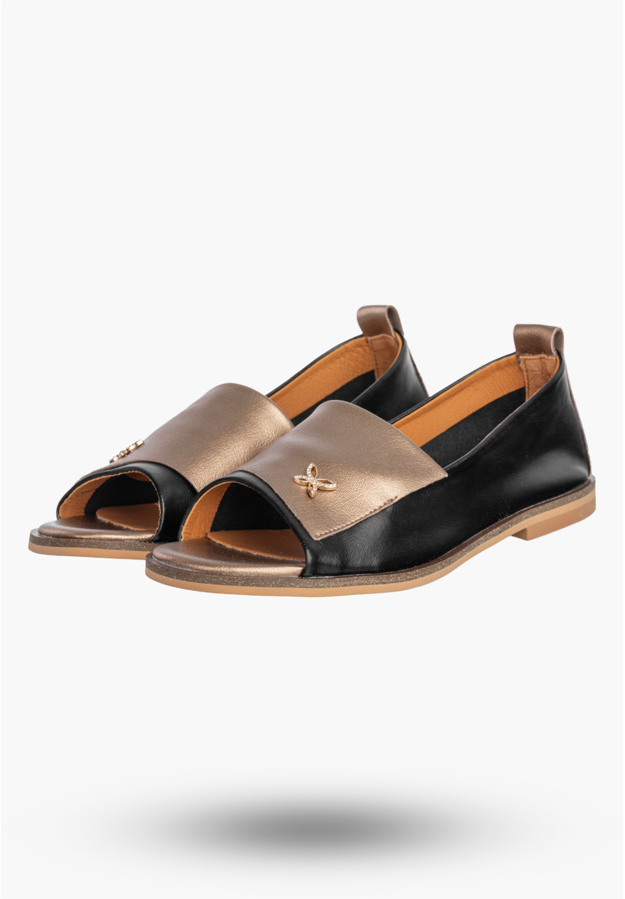 Baleriny Damskie Skórzane Buty Bez Palców Półbuty Eleganckie Czarne Potocki 26-19397