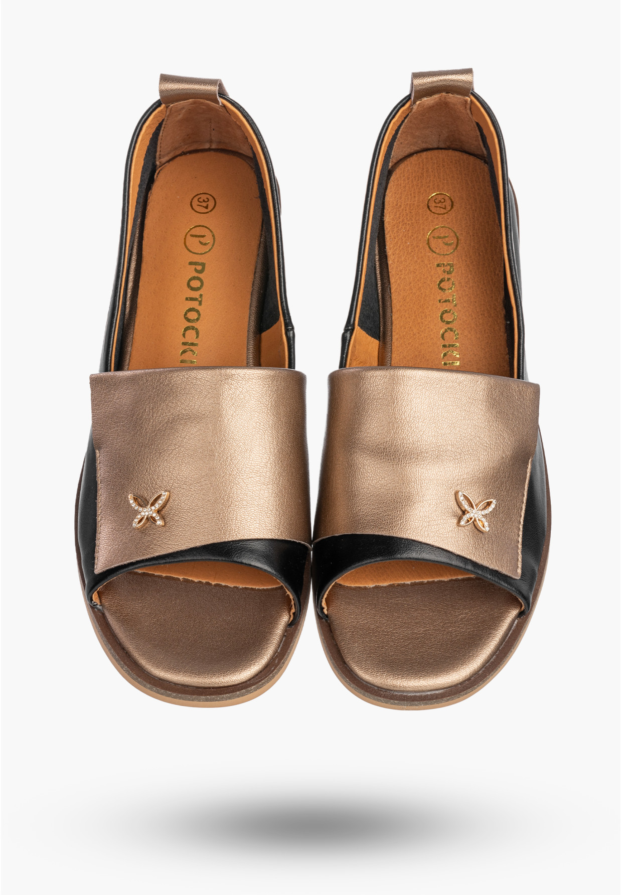 Baleriny Damskie Skórzane Buty Bez Palców Półbuty Eleganckie Czarne Potocki 26-19397