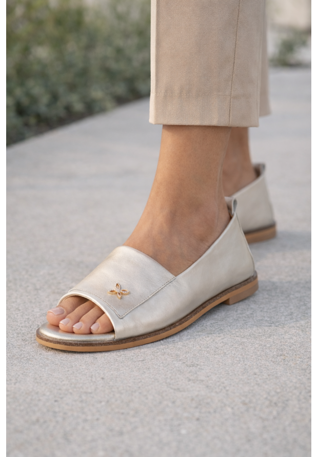 Baleriny Damskie Skórzane Buty Bez Palców Półbuty Eleganckie Złote Potocki 26-19397