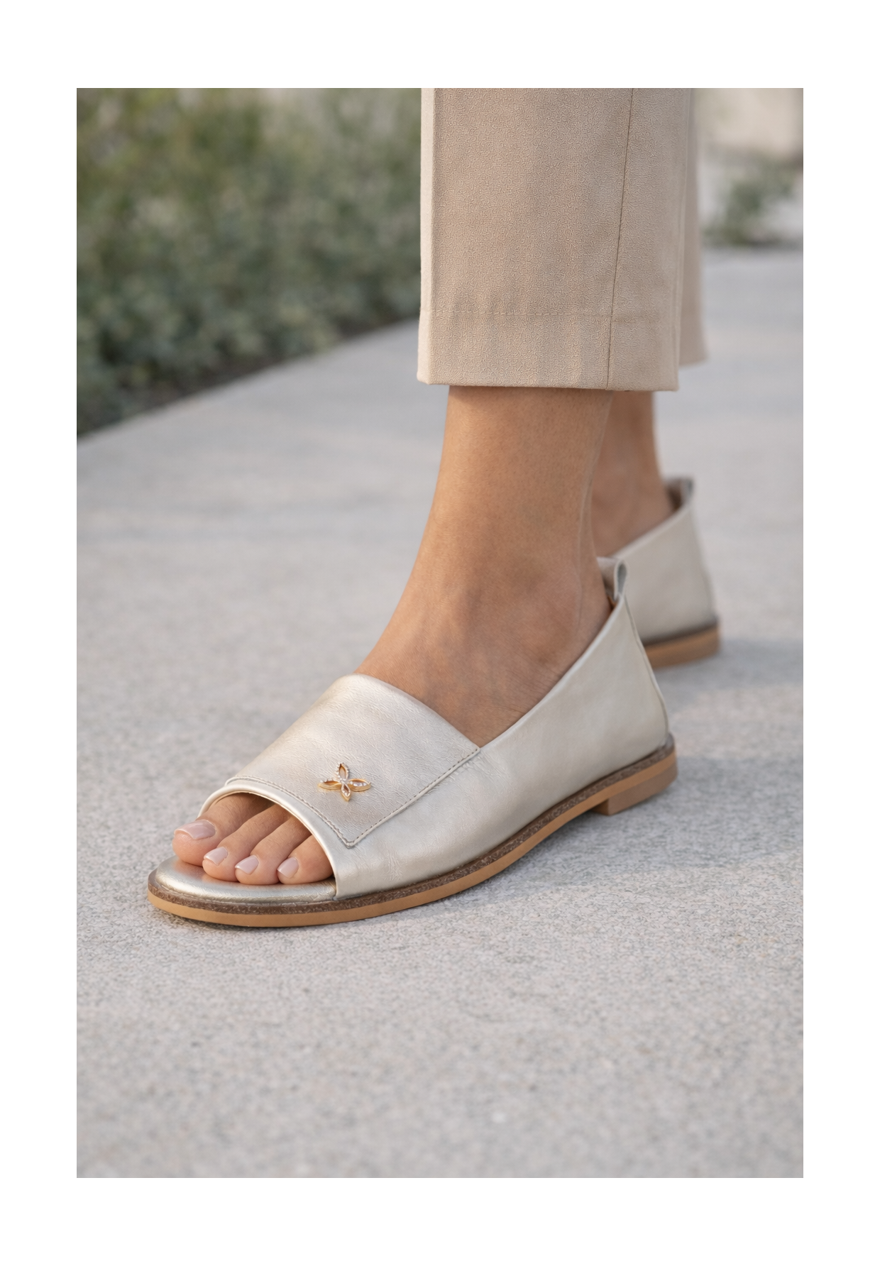 Baleriny Damskie Skórzane Buty Bez Palców Półbuty Eleganckie Złote Potocki 26-19397